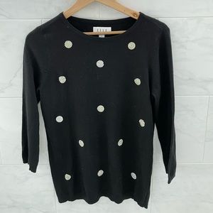 Elle Bejeweled Polka Dot Mid-Length Sleeve Black Sweater